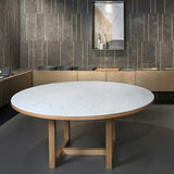 Span Round | | Indoor | Dining Table | Bianco Carrara Marble, Cherry Wood Base