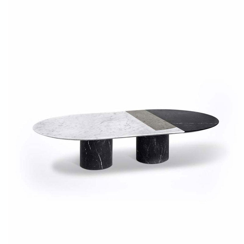 Proiezioni Oval | Coffee Table with inlay | White Marble | Black Marble