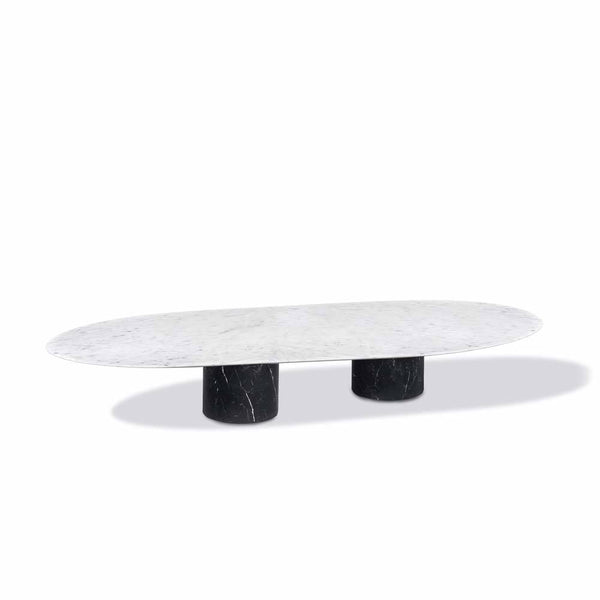 Proiezioni Oval Dining Table White Carrara Marble Top, Black Marble Base Salvatori by COLLECTIONAL DUBAI