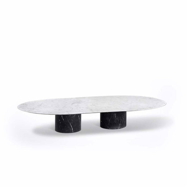 Proiezioni Oval Coffee Table White Marble Top, Black Marble base Salvatori by COLLECTIONAL DUBAI