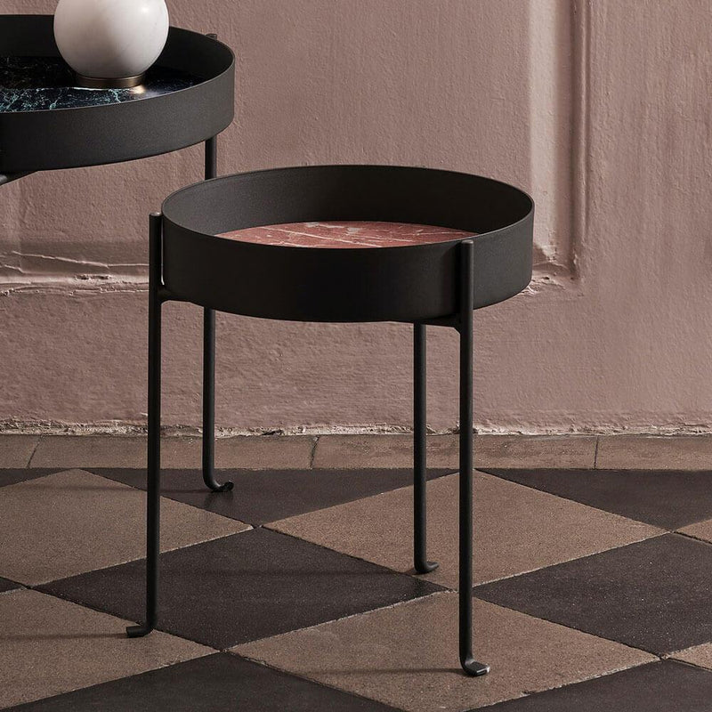 Pietra L01 & L02 Small | Side Table | Rosso Francia Marble Top, Gunmetal Grey Base
