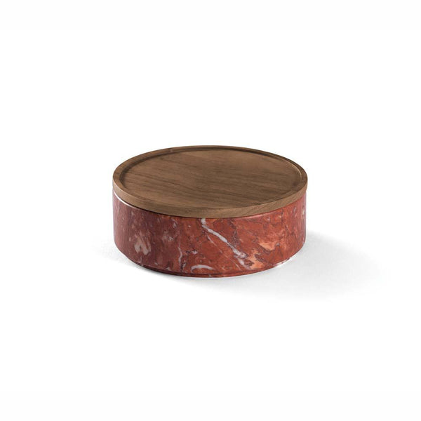 Pietra L09 Container Trinket Box Rosso Francia Marble, Walnut Wood Lid Salvatori by COLLECTIONAL DUBAI