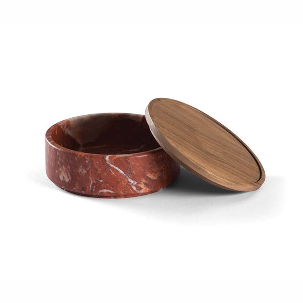 Pietra L09 Container Trinket Box Rosso Francia Marble, Walnut Wood Lid Salvatori by COLLECTIONAL DUBAI