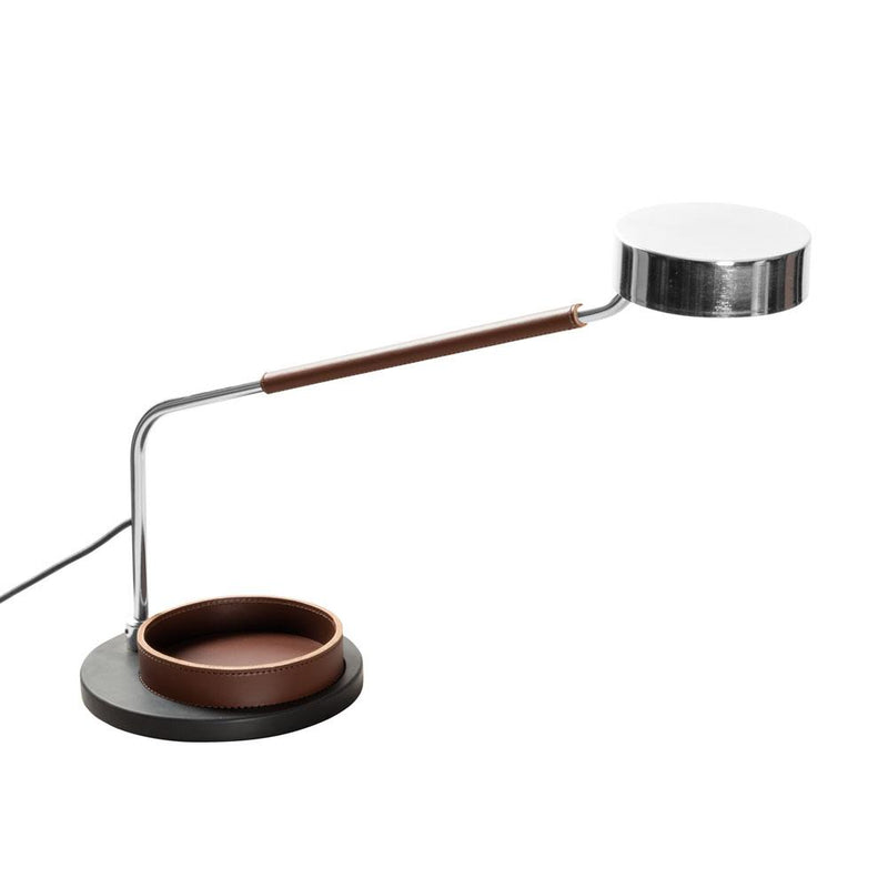 Tribeca | Table Lamp | Brown Saddle Leather, Polished Chrome Arm