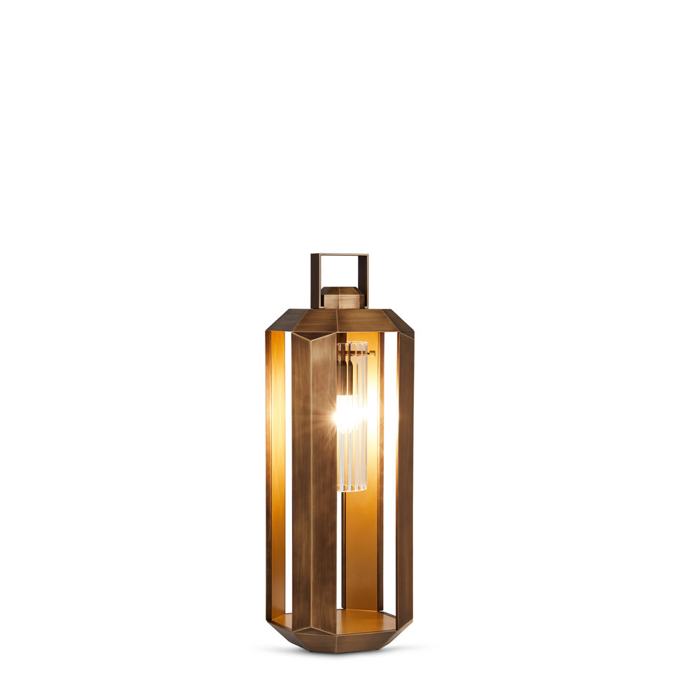 Cube | Small | Table Lantern | Bronze | Striped Plexiglass