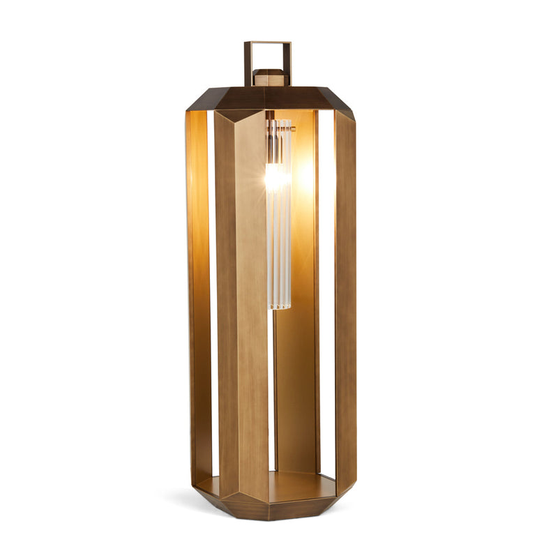 Cube | Large | Table Lantern | Bronze | Striped Plexiglass