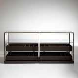 Acquario | Sideboad | Burnished brass Structure, Eucalyptus Wood Drawers, Transparent Glass