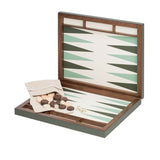 Backgammon Large Case | Board Game | Green Leather Cover