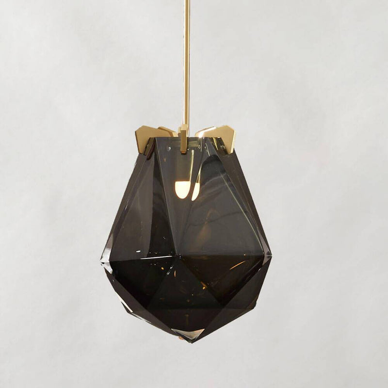 Briolette Large Pendant | Suspension | Smoked Grey Glass | Brass