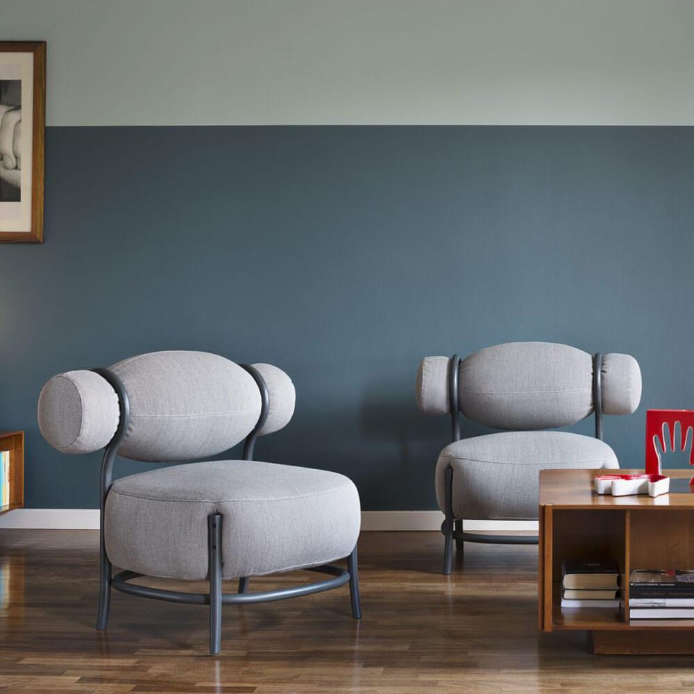 Chignon | Armchair | Blue Grey Lacquered, Upholstered grey