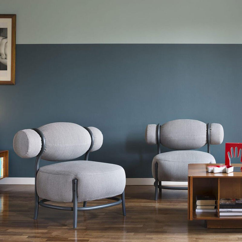 Chignon | Armchair | Blue Grey Lacquered, Upholstered grey