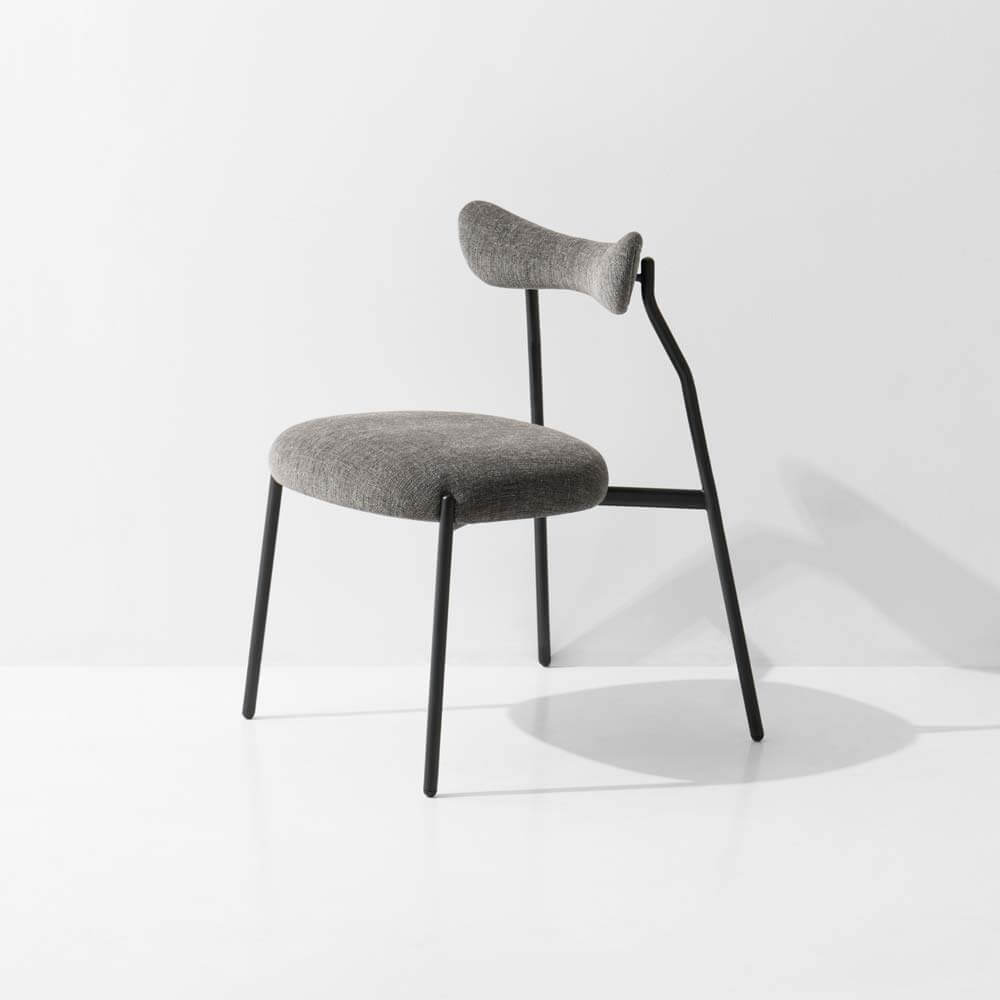 Dragonfly | Dining Chair | Upholstered Grey Tweed, Black Steel