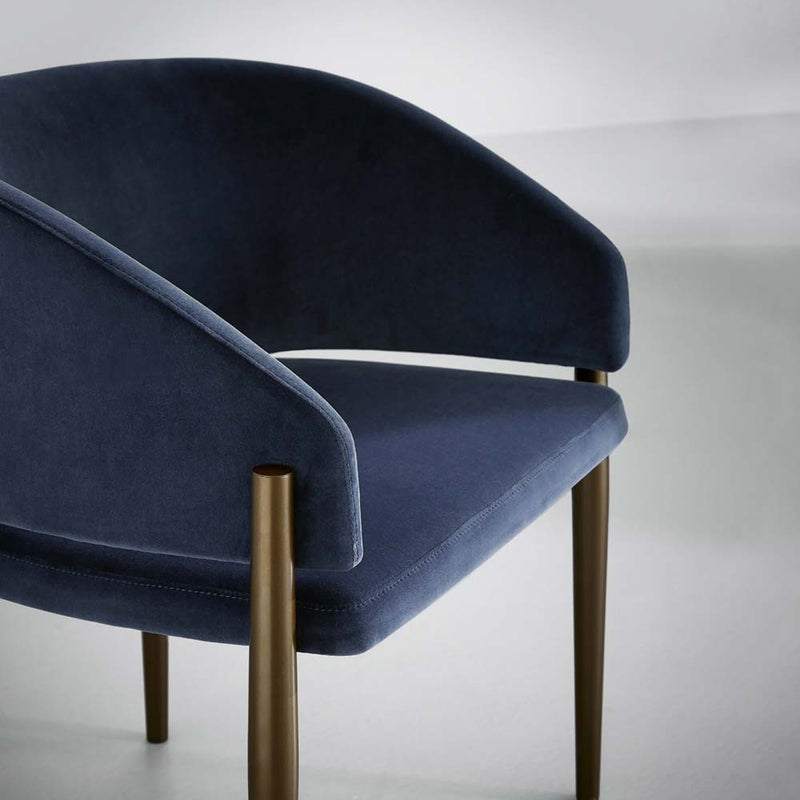 Frank | Chair | Blue Upholstery, Brass Legs