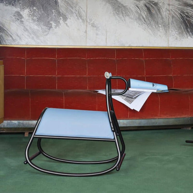 Furia Rocking Horse | Black Lacquered, Upholstered Blue Leather