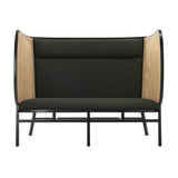 Hideout Loveseat | Sofa | Upholstered Dark Green, Black Lacquered, Woven Cane Sides