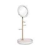 Jewellery Tree Holder & Mirror | Mirror | Off-White Leather, Brass Structure