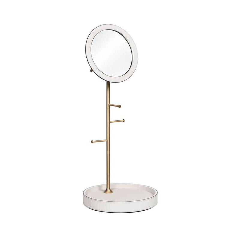 Jewellery Tree Holder & Mirror | Mirror | Off-White Leather, Brass Structure