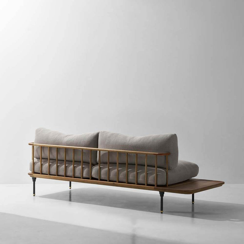 Distrikt Chaise Left Tray | Chaise Lounge | Upholstered Grey Fabric, Fumed Oak Frame