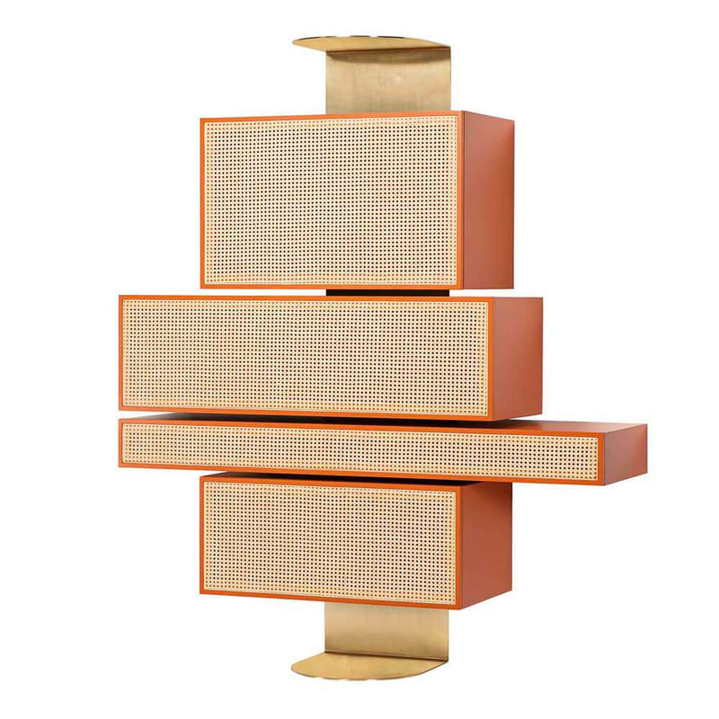 NYNY | Cabinet | Orange Lacquered, Woven, Brass Support
