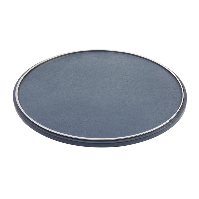 Neptune Lazy Susan Tray with border | Serveware | Storm Grey Leather Cover, Chrome Ring