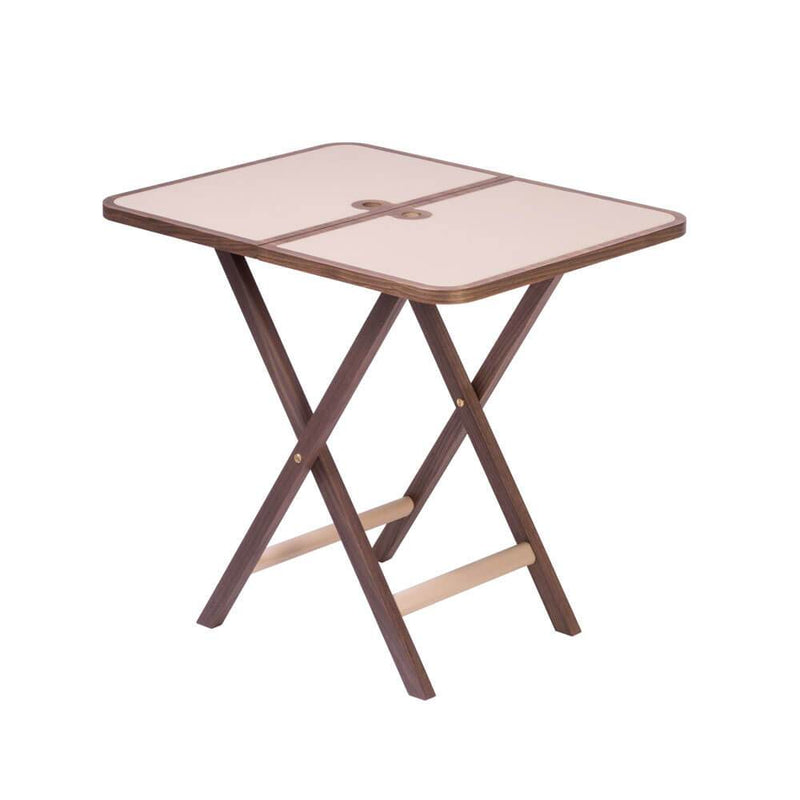 Novecento Rectangular Folding Table | Side Table | Cappuccino Leather Top, Walnut Wood Frame