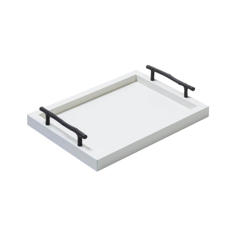 Chaumont Small | Tray | White Leather Cover, Bronze Handles