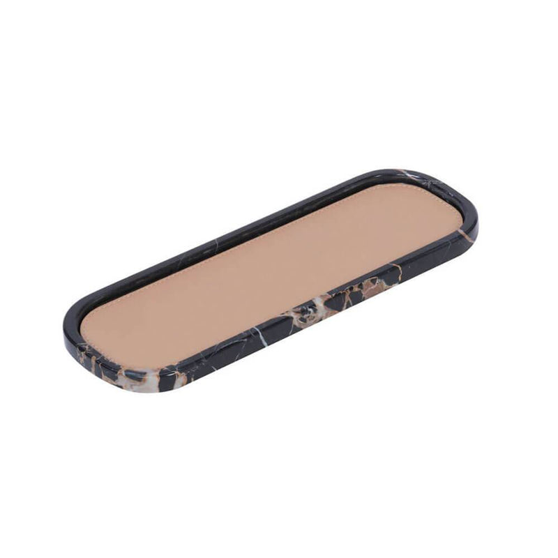 Polo Marmo Long Mini Valet Tray | Décor | Cappuccino Leather Pad, Black Portoro Marble