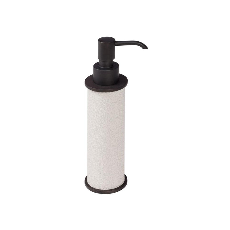Positano Small Soap Dispenser | Bathroom Accessory | Light Grey Leather, Bronze