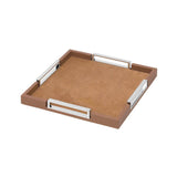 Roma Square Small Tray | Serveware | Tobacco Leather Cover, Chrome Handles