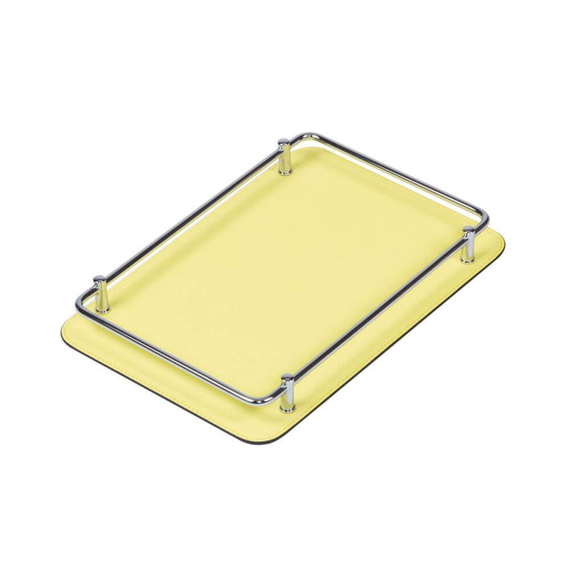 Rondo Rectangular Small Tray | Serveware | Lemon Leather Cover, Chrome Frame
