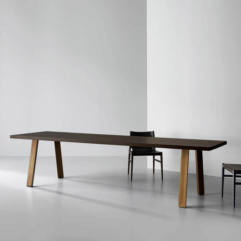 Ryoba Rectangular | Dining Table | Black Stained Wooden Top, Brass Legs
