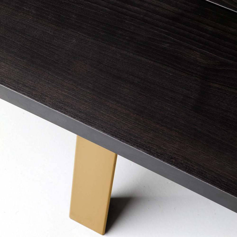 Ryoba Rectangular | Dining Table | Black Stained Wooden Top, Brass Legs