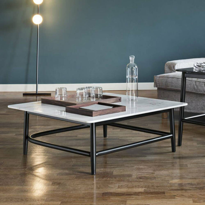 Single Curve 80 | Coffee Table | White Marble Top, Black Lacquered