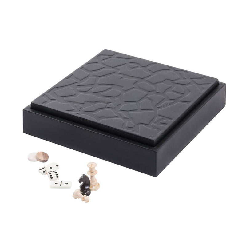 Tosca Safari Triple Game Box | Board Game | Embosed Black Leather Cover