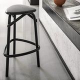 Trio | High Stool | Black Lacquered, Upholstered Light Grey