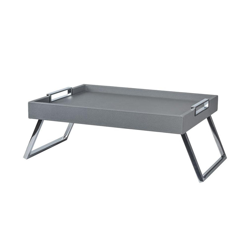 Vic Bed Tray | Serveware | Graphite Leather Cover, Chrome Legs