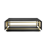 Wiener Box | Coffee Table | Black Lacquered, Woven Sides, Brass