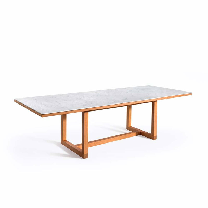 Span Rectangular | Indoor | Dining Table | Bianco Carrara Marble, Cherry Wood Base