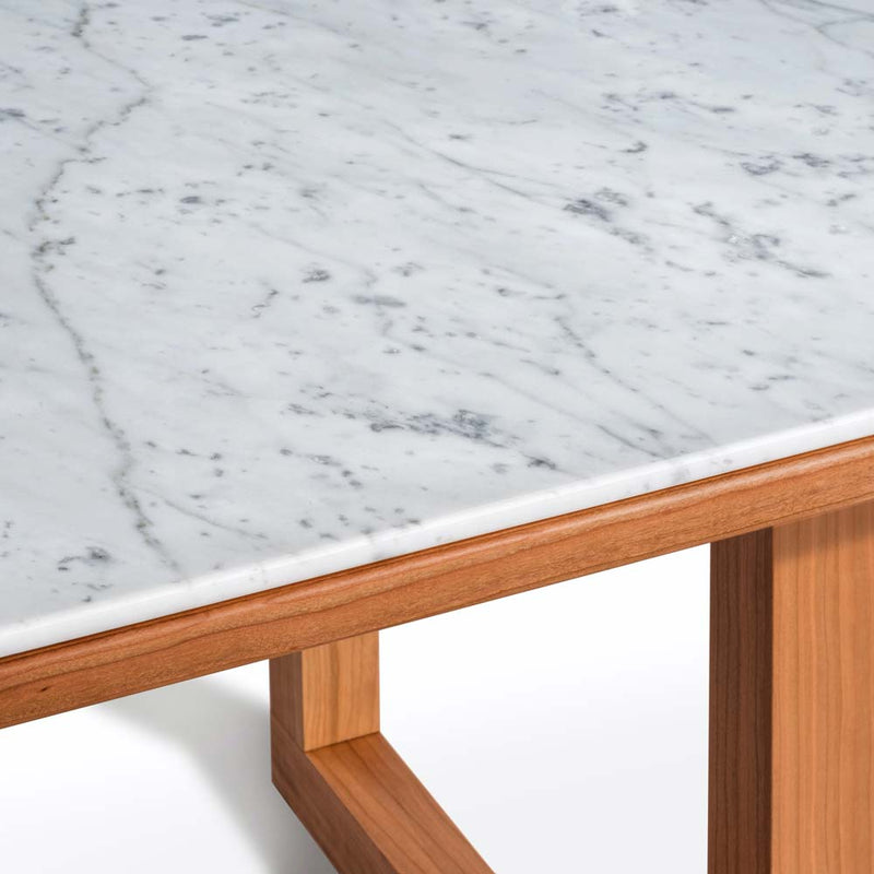 Span Rectangular | Indoor | Dining Table | Bianco Carrara Marble, Cherry Wood Base