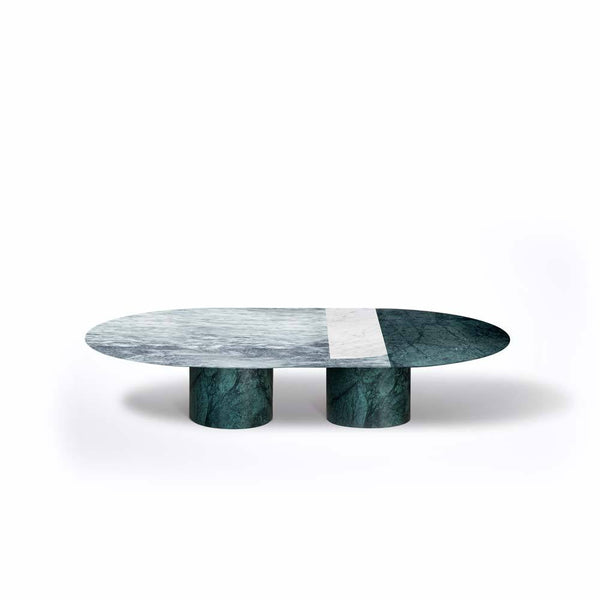 Proiezioni Oval Coffee Table With Inlay Green Marble Salvatori by COLLECTIONAL DUBAI