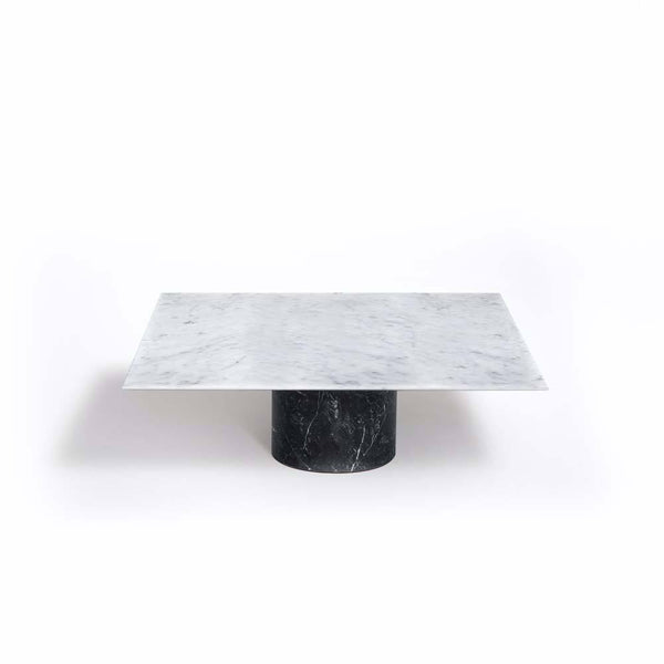 Proiezioni Square Coffee Table White Marble Top, Black Marble base Salvatori by COLLECTIONAL DUBAI