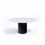 Proiezioni Round | Dining Table without inlay | Bianco Carrara Marble Top, Black Marble Base