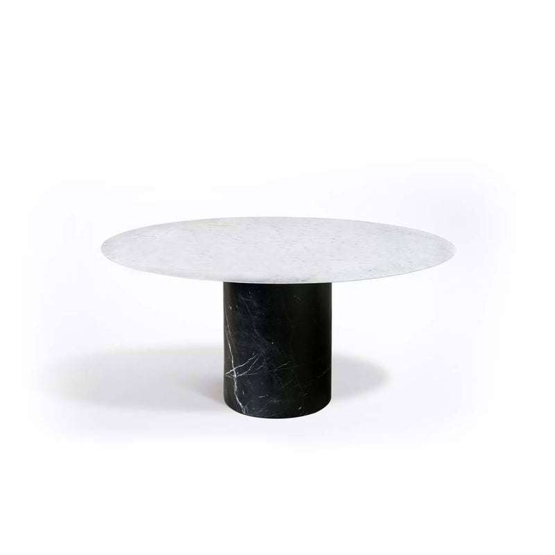 Proiezioni Round | Dining Table without inlay | Bianco Carrara Marble Top, Black Marble Base