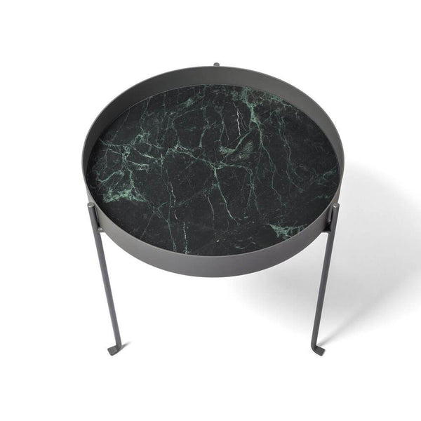 Pietra L02 Medium Side Table Verde Alpi Marble Top, Gunmetal Grey Base Salvatori by COLLECTIONAL DUBAI
