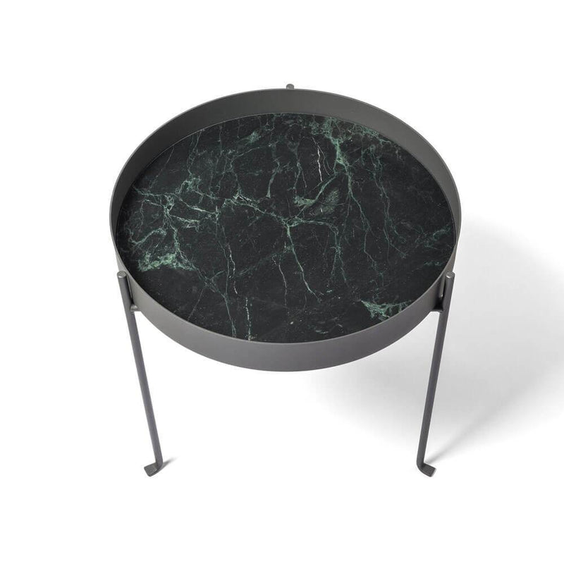 Pietra L01 & L02 Medium | Side Table | Verde Alpi Marble Top, Gunmetal Grey Base