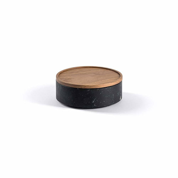 Pietra L09 Container Trinket Box Black Marquinia Marble, Walnut Wood Lid Salvatori by COLLECTIONAL DUBAI