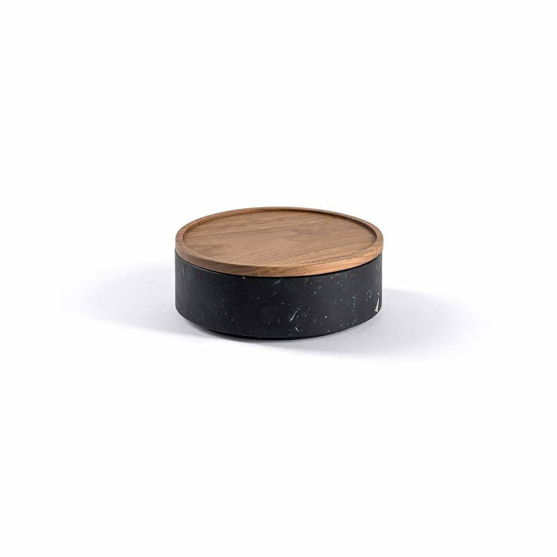 Pietra L09 Container | Trinket Box | Black Marquinia Marble, Walnut Wood Lid