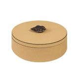Ambretta Round Medium | Trinket Box | Mustard Leather Cover, Bronze Handle