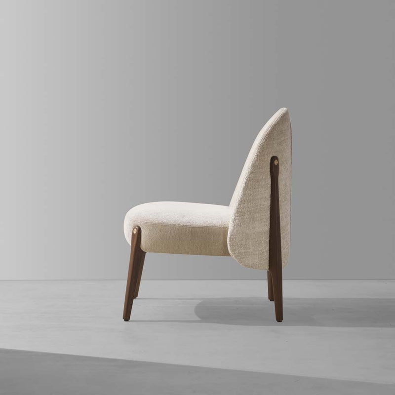 Ames | Low Dining Chair | Upholstered Light Beige, Smoked Oak Feet