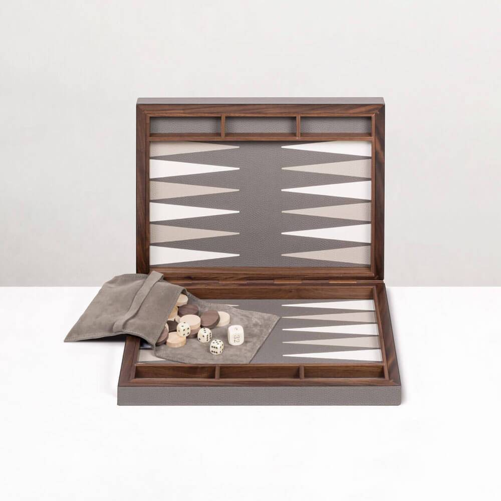 Backgammon Small Case | Board Game | Smoke Leather Cover